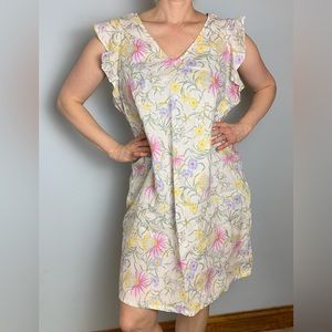 Joie Linen Floral shift dress with ruffle sleeves size 1X